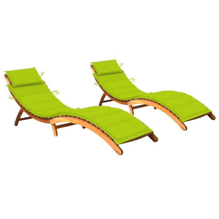 Chaise longue - Acacia - 2 pcs - Pliable - Résistant aux intempéries - Coussin inclus