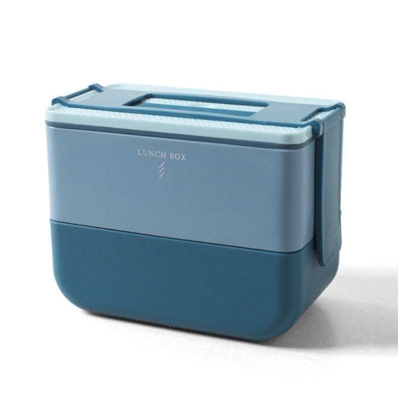 Japanese Style Portable Double Layer Japanese Style Bento Box for Kids Sealed Food Strip Box Microwave Container Storage Box | Lunch Box (Blue)