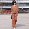 Women's Summer Slimming Two-Piece Set: Short Sleeve Top & Wide Leg Pants, Korean Style for Middle-Aged Moms (2025 Collection)