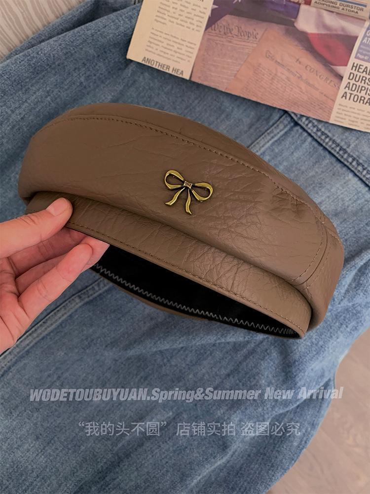 Liangfang High Quality Bow Leather Beret Hat Newsboy Painter Hat Autumn And Winter