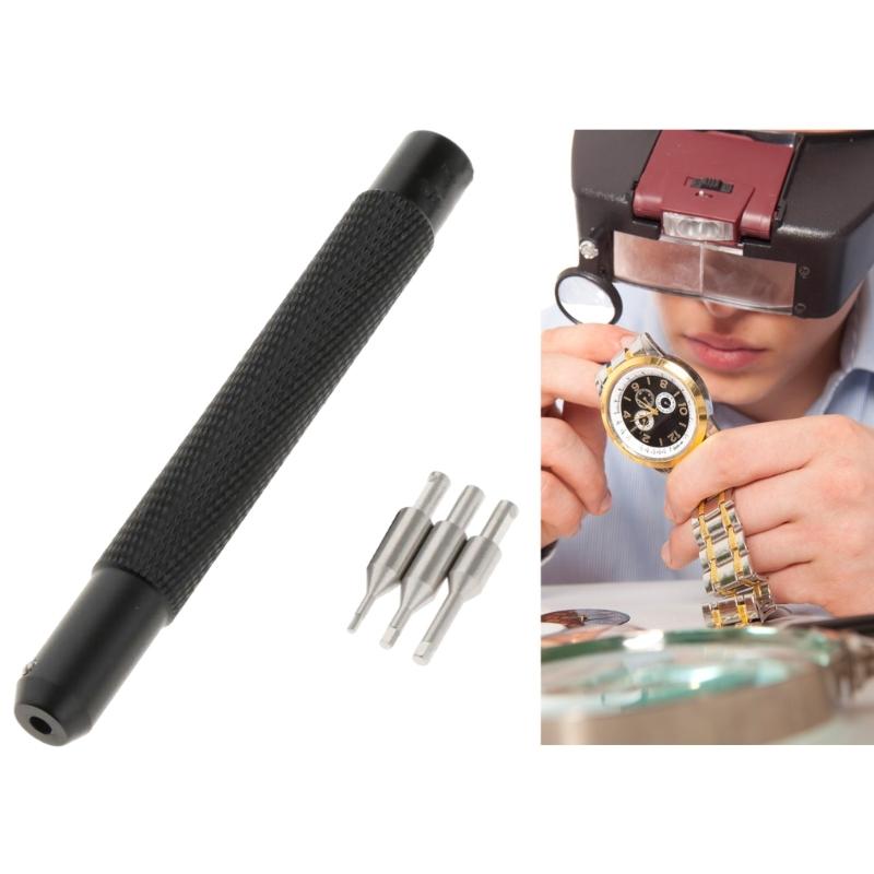 Heavy Duty Watch Crown Tube Insert Removal Tool Kit with 4 Interchangeable Head and Ergonomic Handle Watch Repair Tool