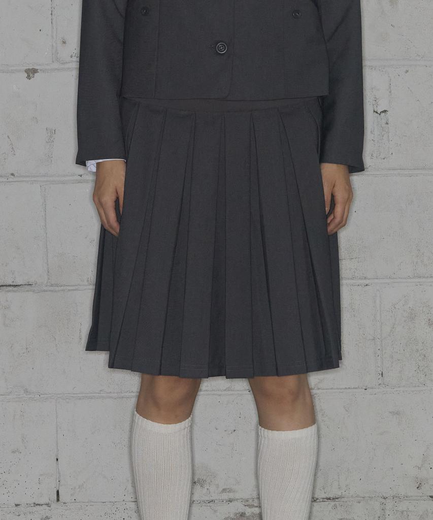 Fancy Club Classic Buckle Pleated Midi Skirt (Gray) F25Zd970
