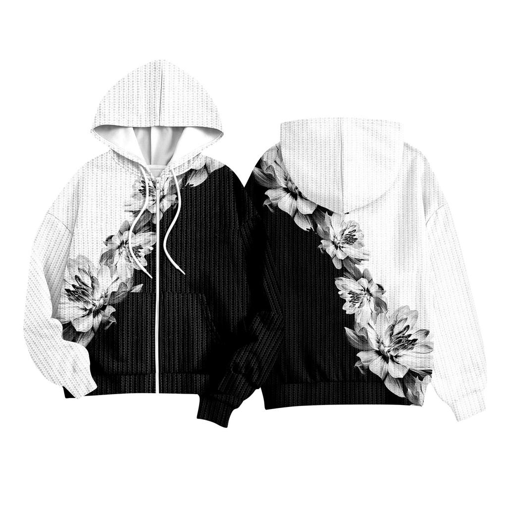 Children Girls And Boys Fashion Jacket Casual Printed Long-sleeved Hooded Cardigan Sweatshirts