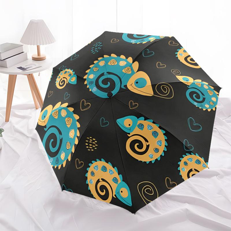 1pc Chameleon Pattern Automatic Open/close, All-Season Portable Folding Umbrella, Travel, Everyday, Formal Events - Compact Luxury Parasol, Outdoor Ac