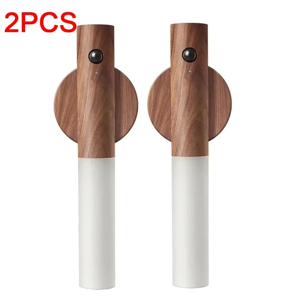 Motion Sensor LED Night Light Rechargeable Human Body Induction Wall Light Wood Grain Designed Lamp For Bedroom Stair Lighting