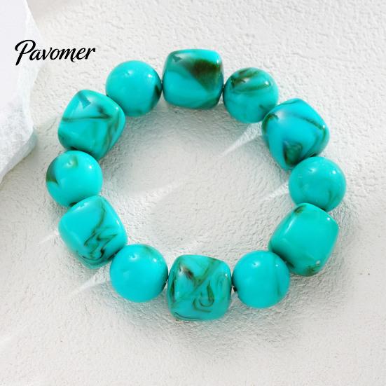 Trendiger Handschmuck für Damen Perlenarmband Herren, Blaue Simulationssteine Einzigartige Tintenstruktur Perlen Acrylperlen Armbänder, Elastisches Stretch Klobig Nicht