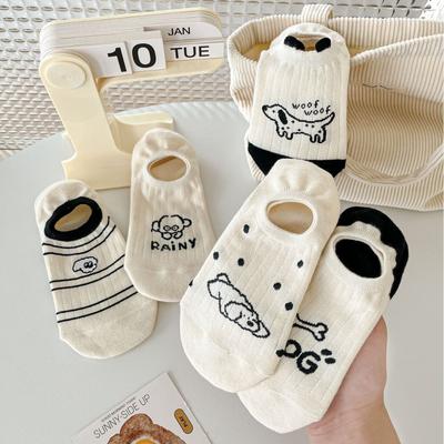 Summer Breathable Beige Cute Puppy Boat Socks Cotton Socks Don'T Fall Off Non-Slip Invisible Socks Pumps Socks Spring