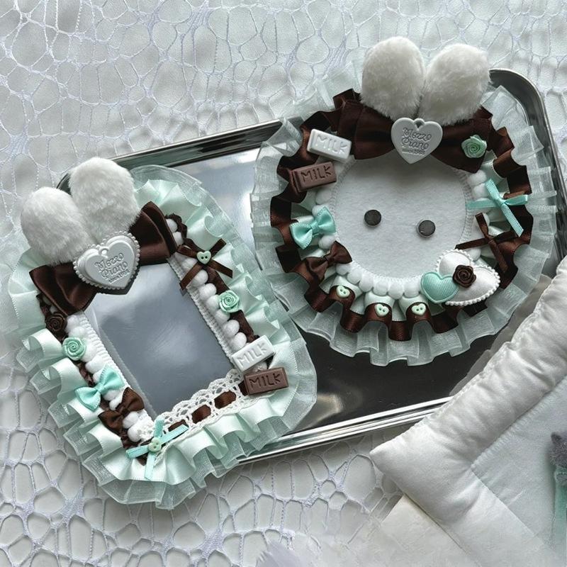 Cute Angel Cat Badge Holder for 58mm 65mm Anime Badges Lace Photo Card Holder 3 Inch Kpop Idol Photo Frames Handmade Card Binder