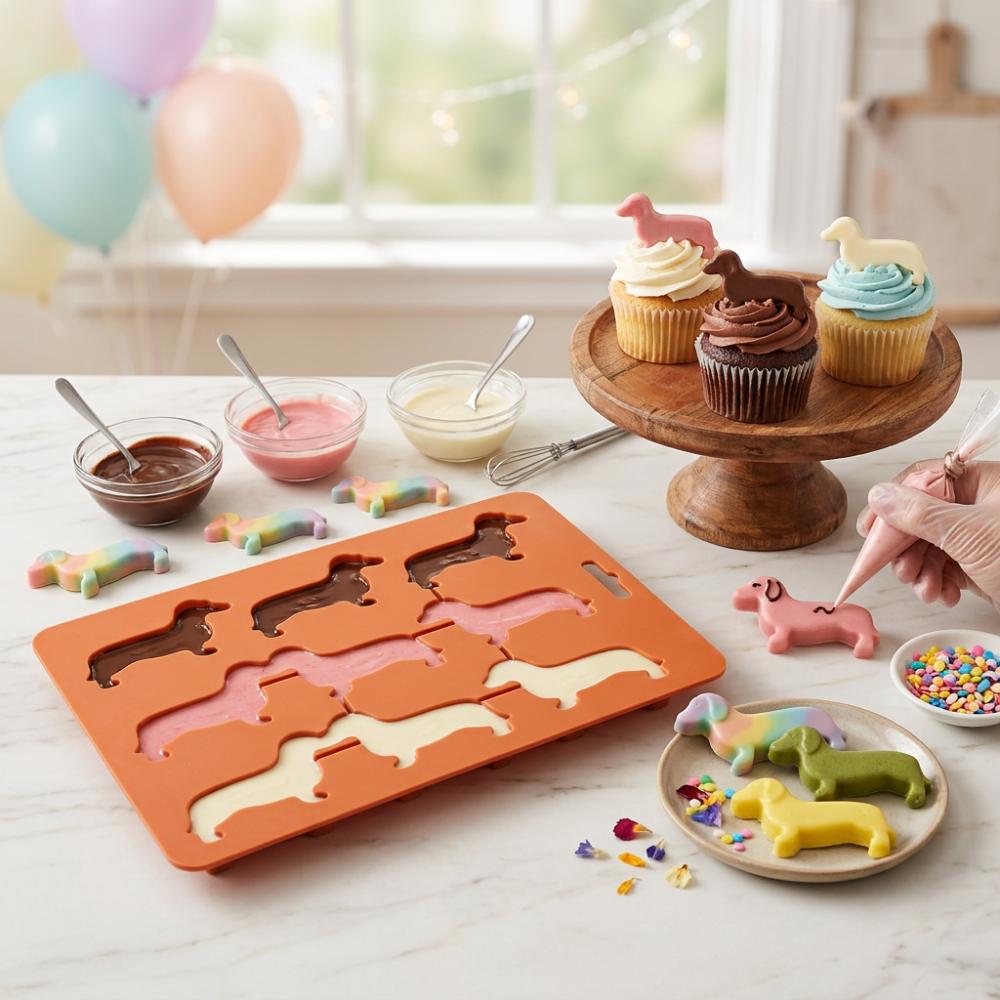 9 Cavity Chocolate Mold Silicone Dachshund Dog Mold Silicone Ice Cube Tray Chocolate Making