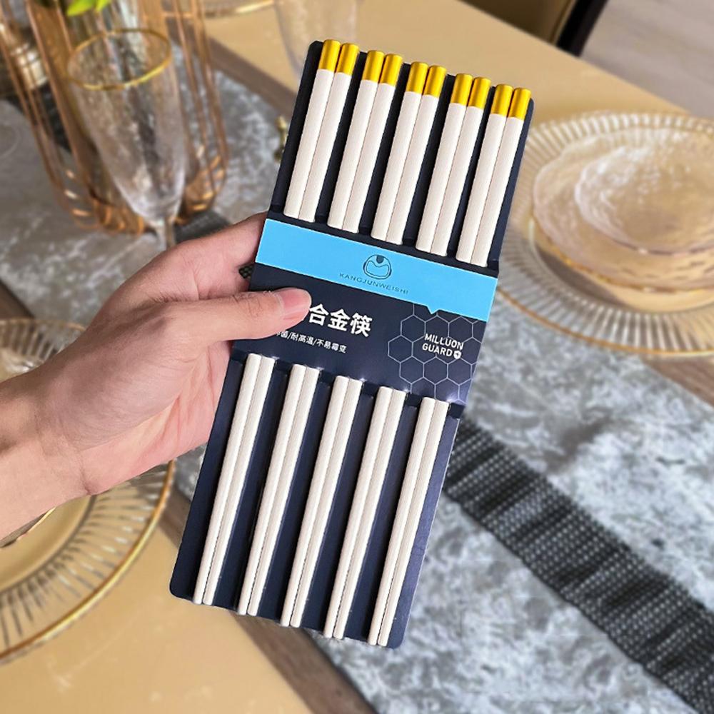 5 Paar Weißgold Koreanische Essstäbchen Japanische Essstäbchen Wiederverwendbare Essstäbchen Waschbare Lebensmittelqualität Rutschfeste Essstäbchen Einfach zu bedienen
