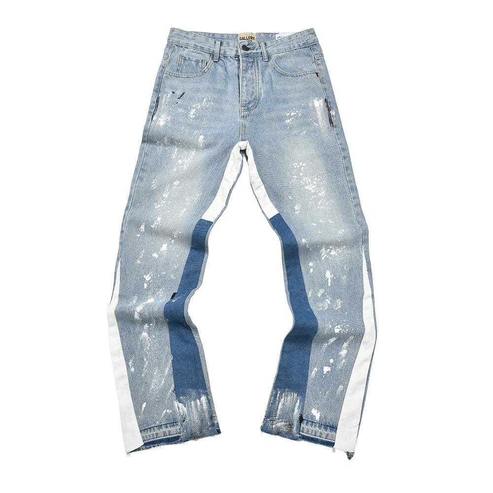 Trendy Wijde Jeans, Gewassen, Slijtageplekken, Patchwork, Unisex Stijl