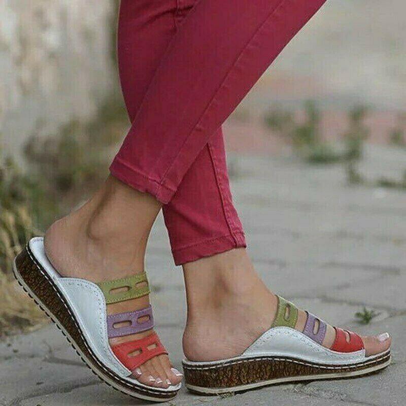 Elegant Summer Women Three-color Stitching Sandals With Open Toe Beach Wedges