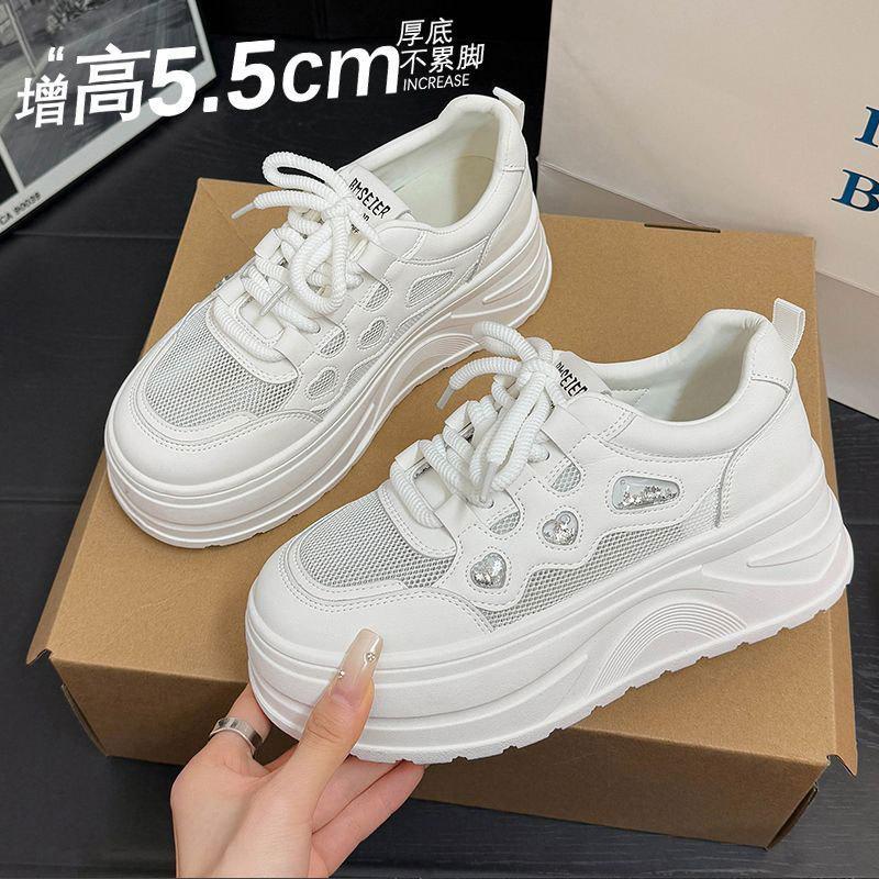 Platform women's shoes spring and summer 2025 new mesh light breathable small sports casual white shoes fashionable versatile