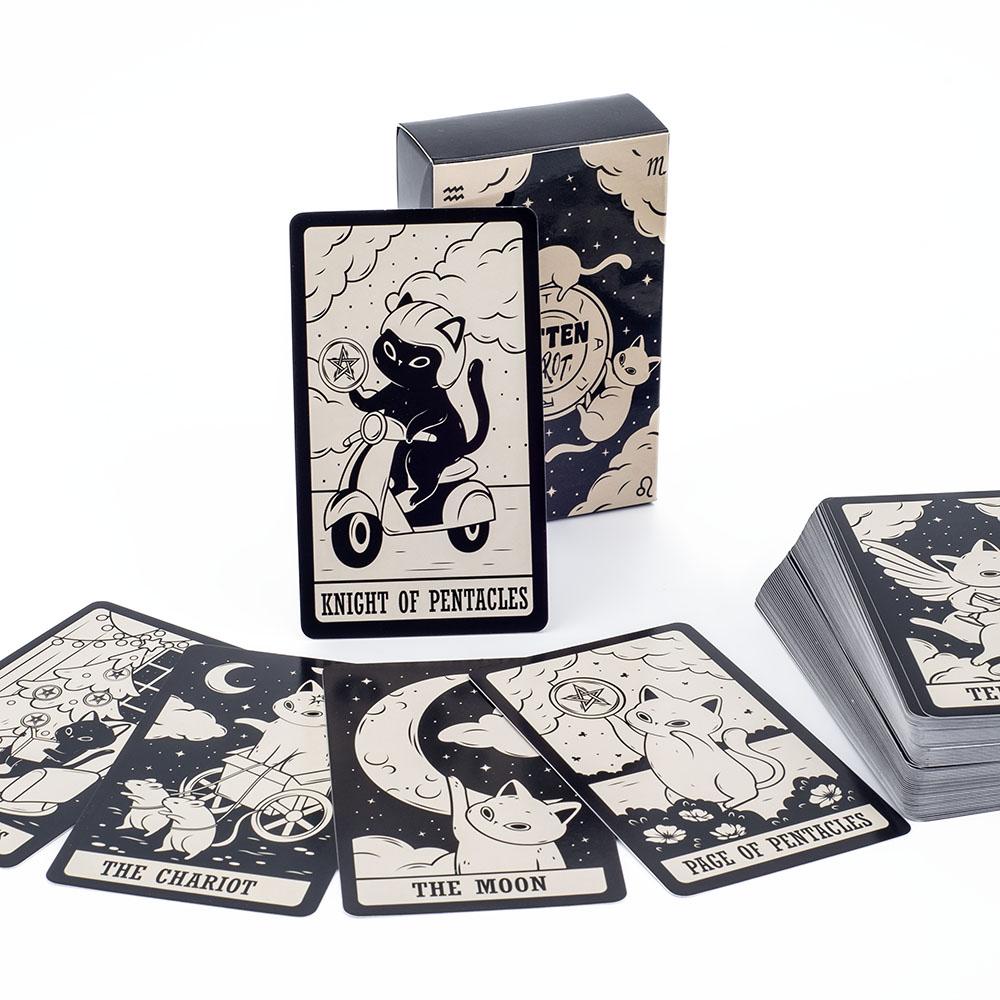Kitten Tarot Deck 78Pcs Cute Black and White  For Beginners  Version Mysterious Board Game Fun Fortune Telling Kit