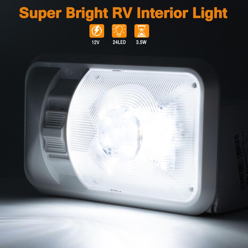 RV Ceiling Dome Single Light 24LED Adjustable Interior Lighting for Car Marine Boat Trailer Camper Vans Natural White 4000-4500K