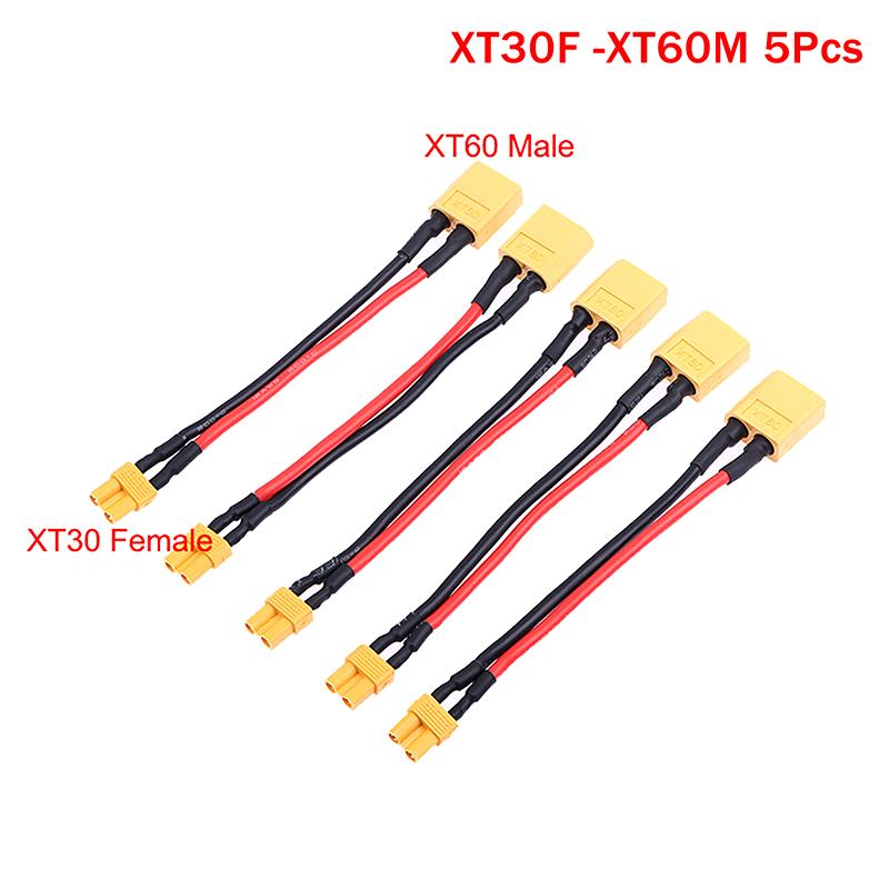 5Pcs Adapter Xt60 To Xt30 Connector Male/Female Plug 16Awg 100Mm Silicone Wire Cable For Rc Fpv Quadcopter Drone