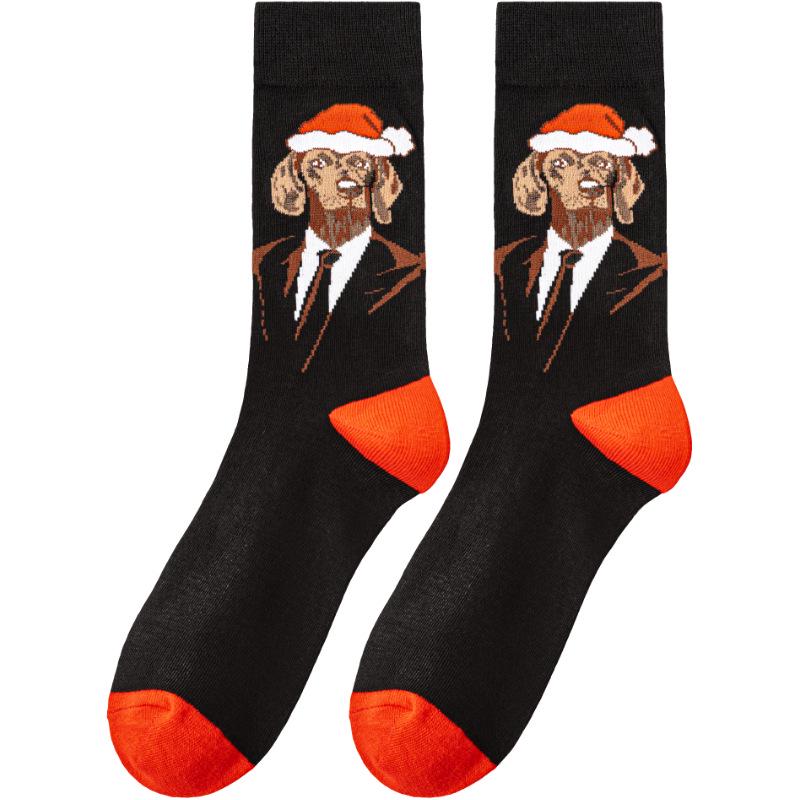 Plus Size Mid-Calf Christmas Dog Socks - European & American Style for Women & Men