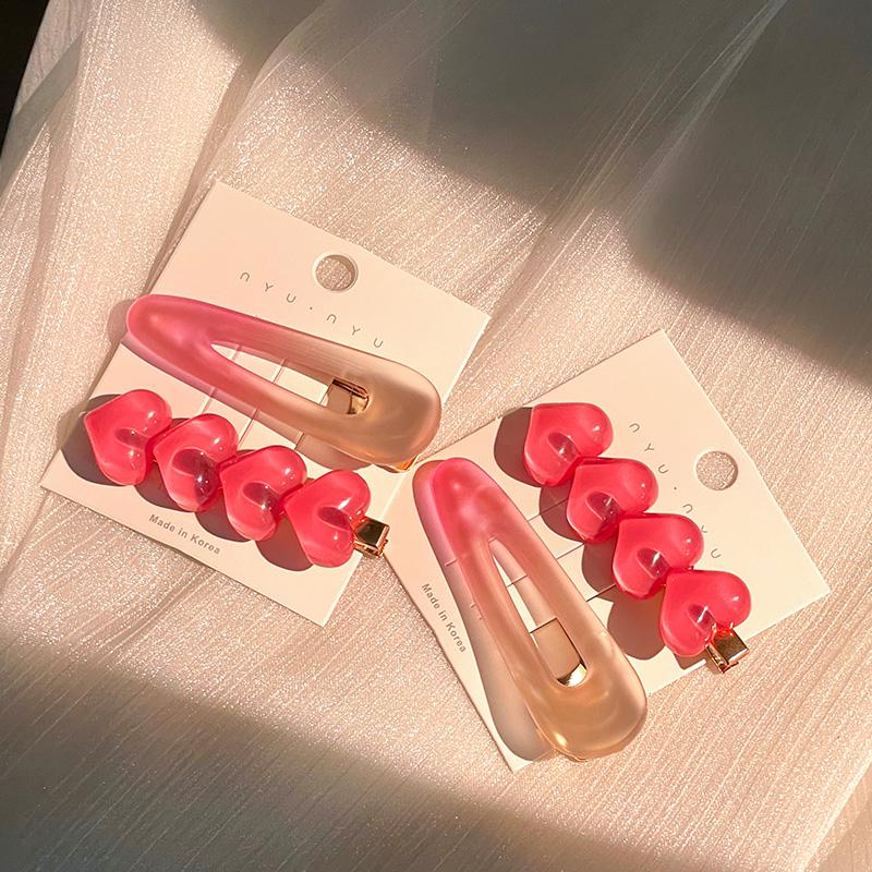 Pink Heart Hair Clip for Women - Summer Net Red Hairpin