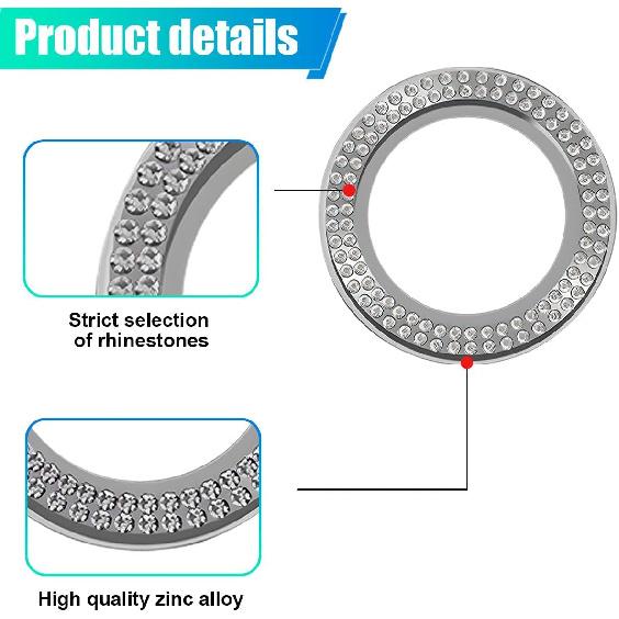 Car Bling Crystal Rhinestone Engine Start Decoration Ring, Ring Start Button Cover Sticker Key Ignition & Knob Ring Decoration, Bling Car Interior