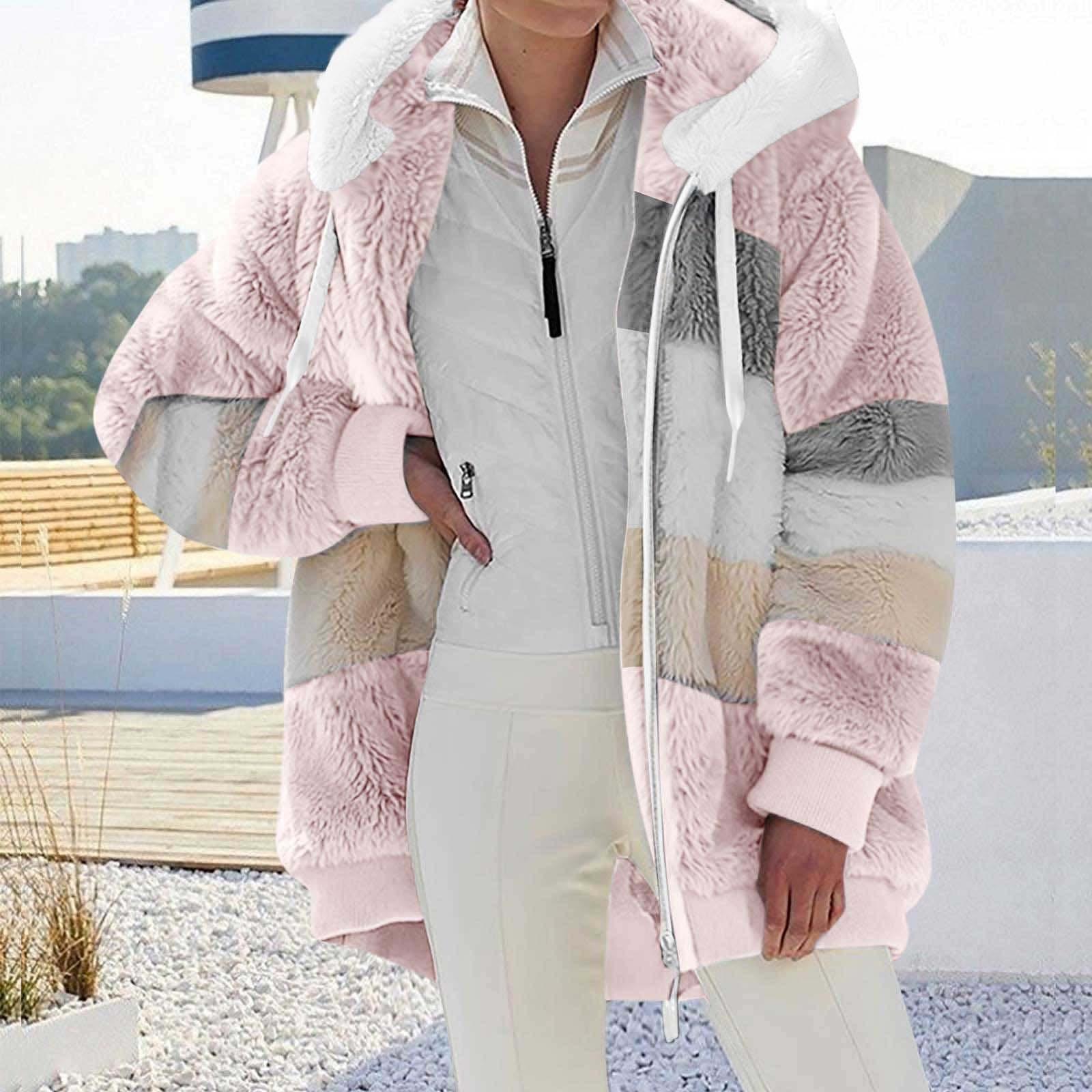 

Женская модная плюшевая лоскутная куртка с капюшоном, длинными рукавами, свободного кроя, теплая XXXXL розовый