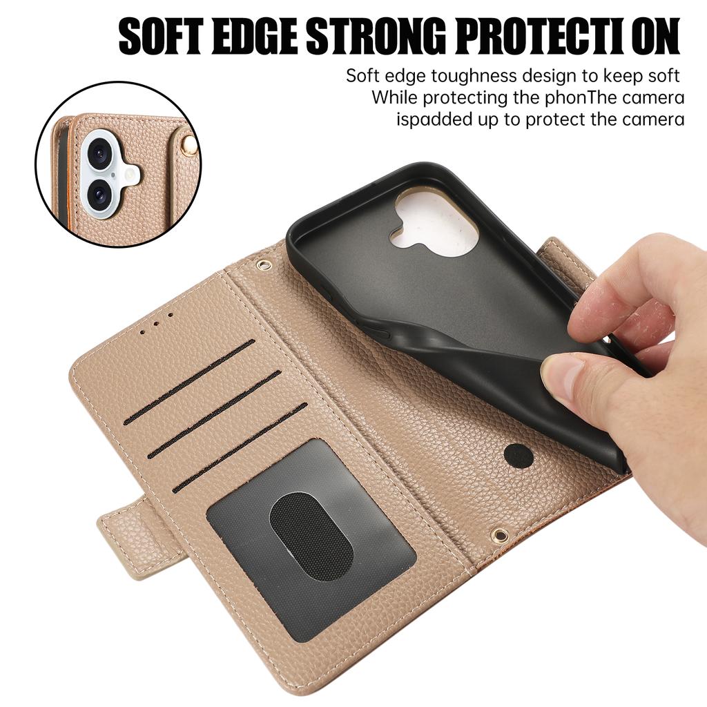 For iPhone 16 Plus Leather Case with Card Holder,Straps,Shockproof Wallet Phone Cover