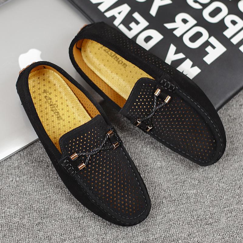 Fashion Hollow Out Mens Outdoor Loafers Breathable Summer Male Casual Shoes Handmade Leather Moccasins Slip on Flats Simple Boat Shoes