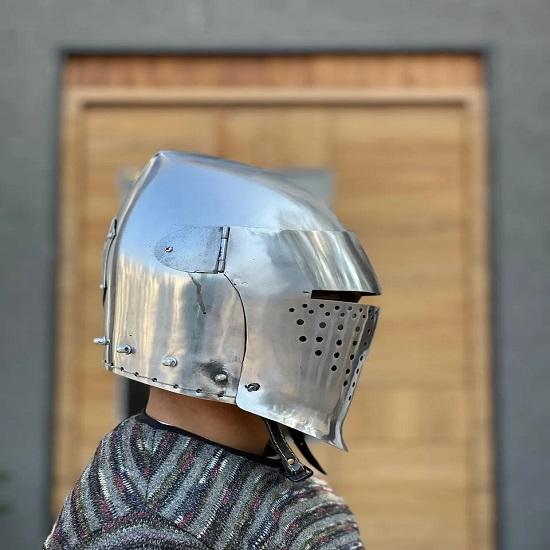 Medieval Close Visor Knight Helmet 18 Gauge Steel Viking Armor LARP Cosplay