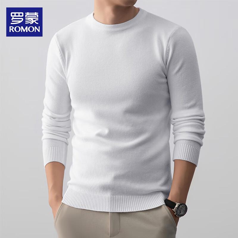 ROMON Men's Solid Round Neck Long Sleeve Sweater