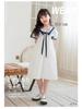 Girls' Cotton Short-Sleeve College Style Dress with Turn-Down Collar – White, Summer 2025