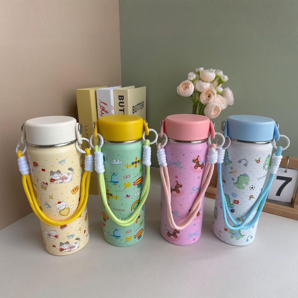 Cartoon Thermos Cup 304 Stainless Steel with Lanyard - Cute, Portable for Kids