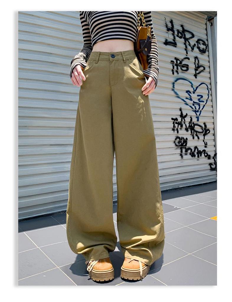 Autumn 2025 Khaki High-Waist Loose Straight-Leg Women's Jeans - Casual, Slimming, Fashionable Wide-Leg Pants