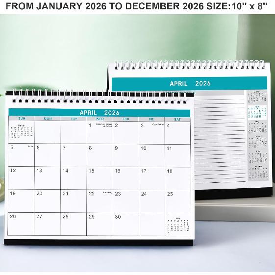 2026 Desk Calendar - Desk Calendar from January 2026 - December 2026, 10" x 8.3" Calendar Desk, 12 Months Standing Flip 2026 Desktop Calendars