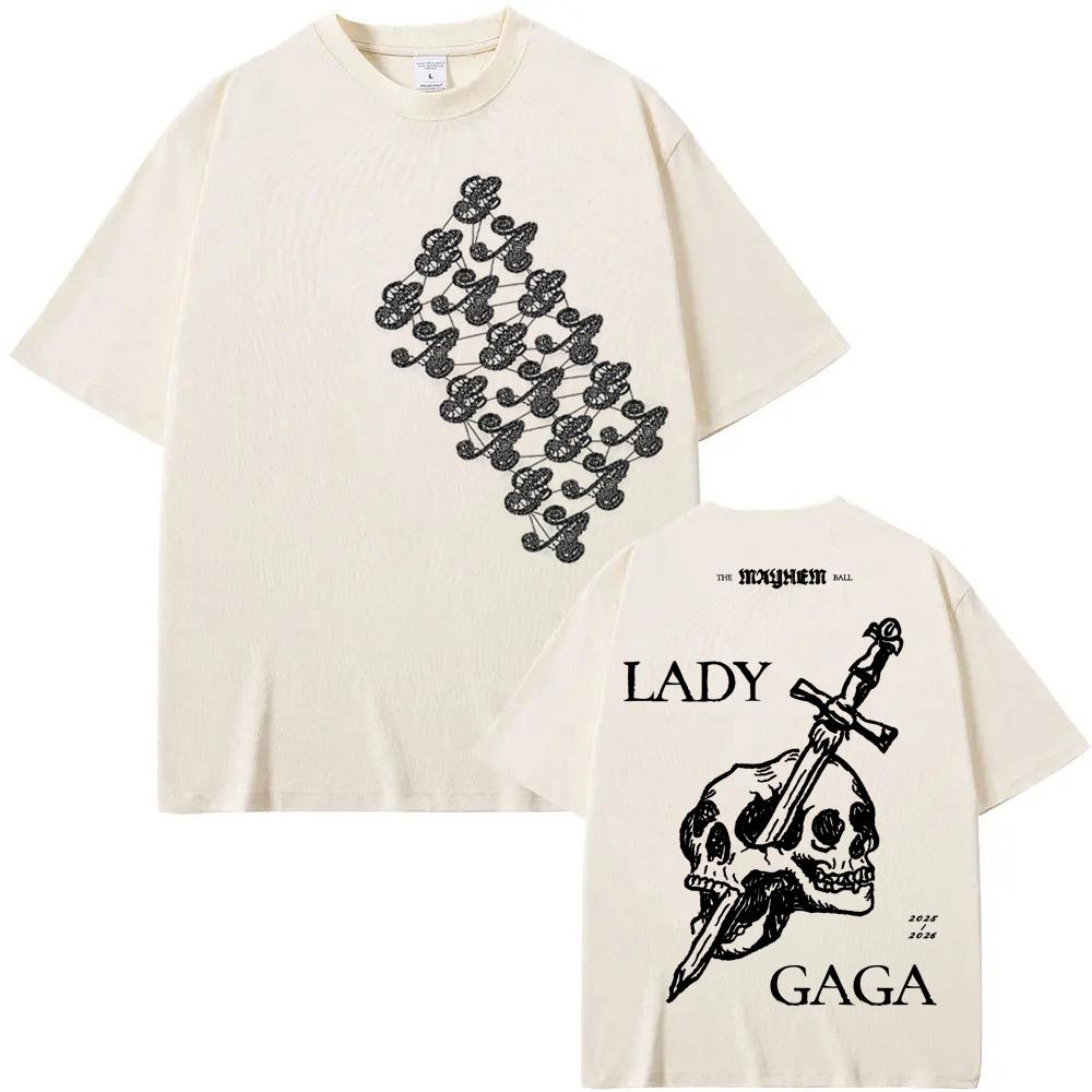 Skull T-Shirt 2025 NEW Summer Lady Gaga 's Same Style Tee-shirt High Quality 100%Cotton Round Neck Graphic Printing Camisetas