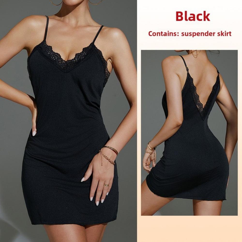 

Сексуальна спинка чисте бажання тонкий піжами мереживо суцільний колір молочний шовк спідниця підтяжки домашній одяг L