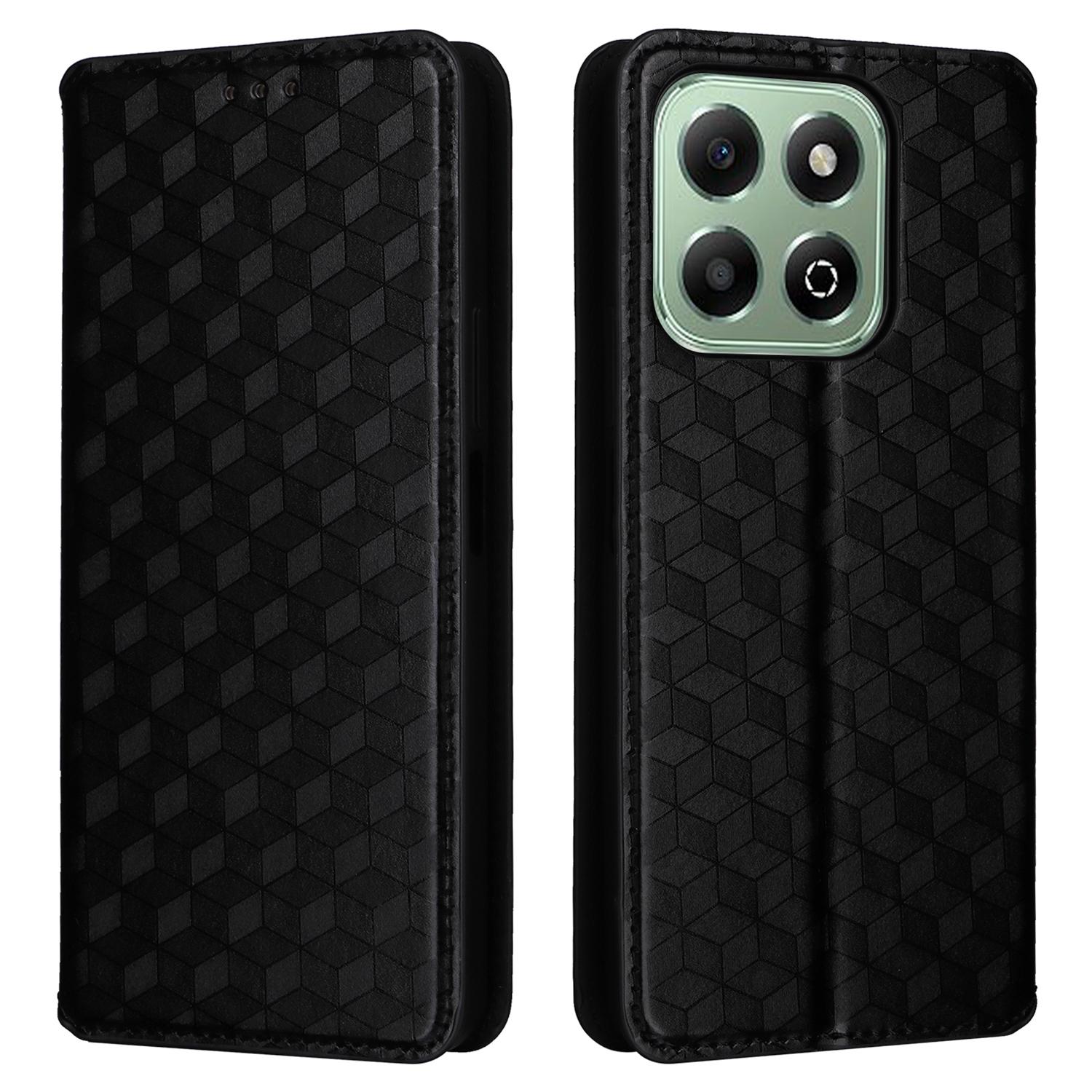 

For Honor X6b 4G Anti-Scratch PU Leather Case Rhombus Imprinted Wallet Stand Phone Cover Black