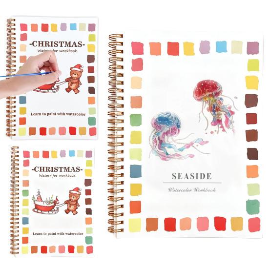 Watercolor Paint Set Christmas Themed Holiday Coloring Book Workbook Holiday Coloring Book with 12 Colors Mixing Palette