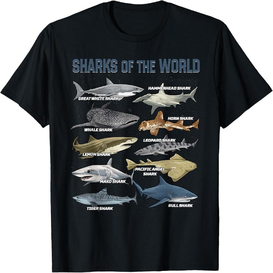 Sharks Animals of the World Marine Biology Fish Shark Lovers T-Shirt S чёрный