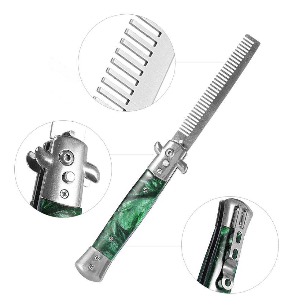 Knife Comb 3Colors Stainless Steel Switchblade Spring  Oil Hair Comb Foldable Hairstyling Brush  Comb  Comb
