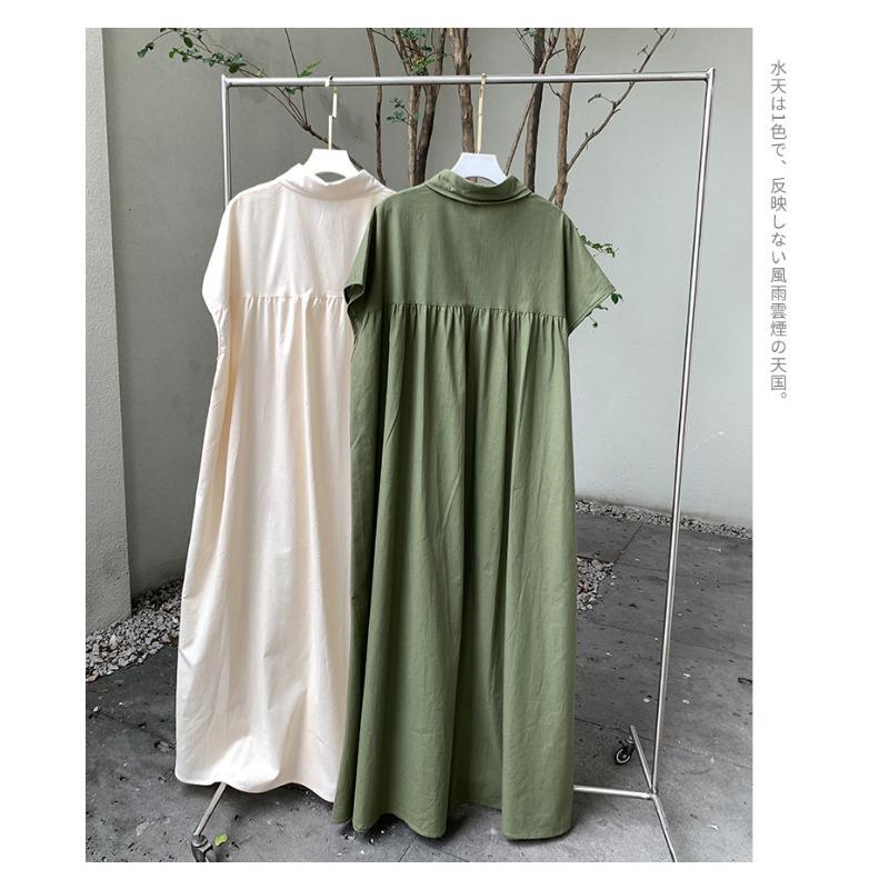Skirt Short Sleeve Hemp Dress Women Loose Lapel Casual Shirt Dress