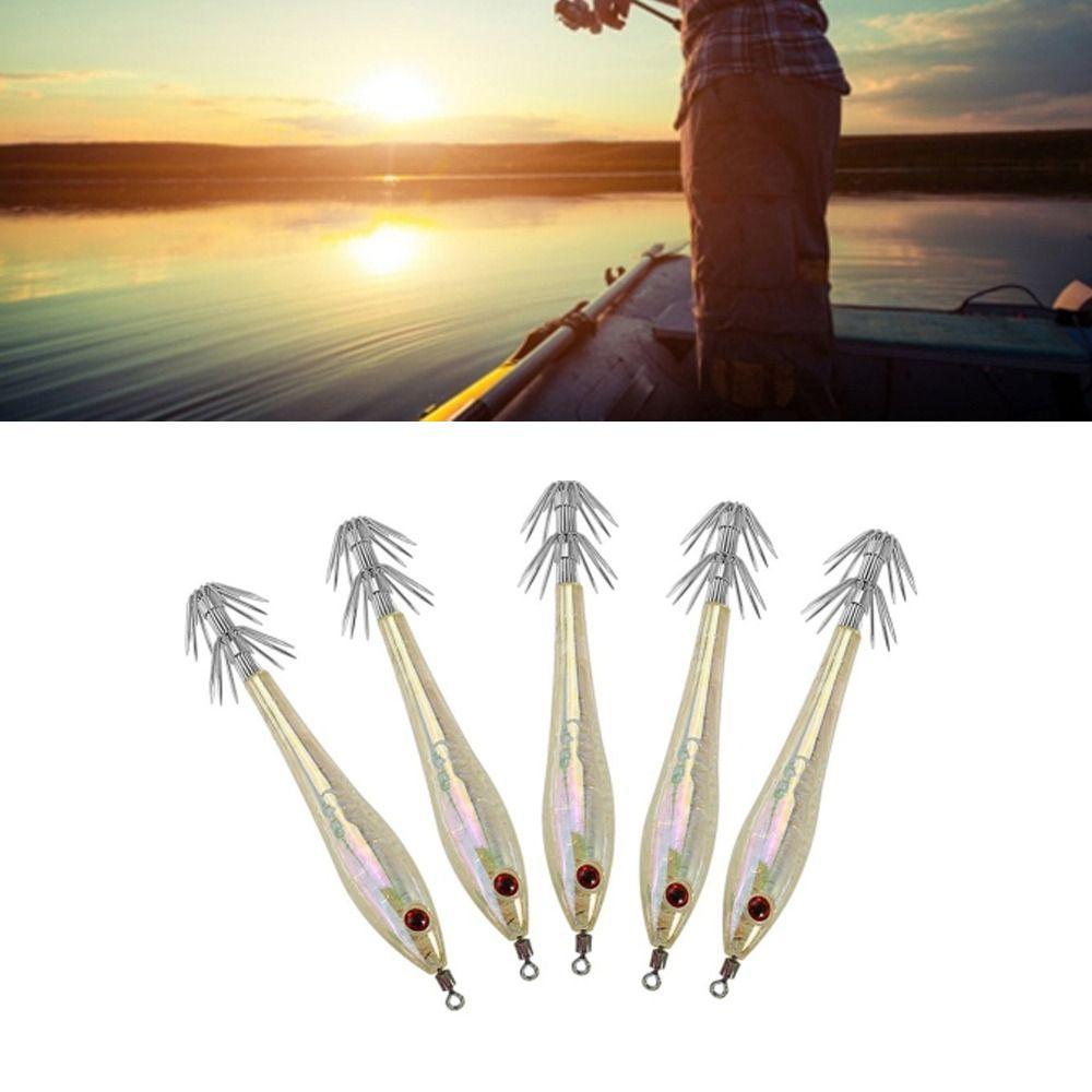 5PCS 9.5cm Squid Jig Lures Glow In Dark Squid Jig Hooks Squid Fishing Lures Saltwater Fishing