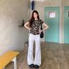 Spice girl style leopard print short-sleeved T-shirt women's summer new slim-fitting and thin inner bottoming shirt design niche top