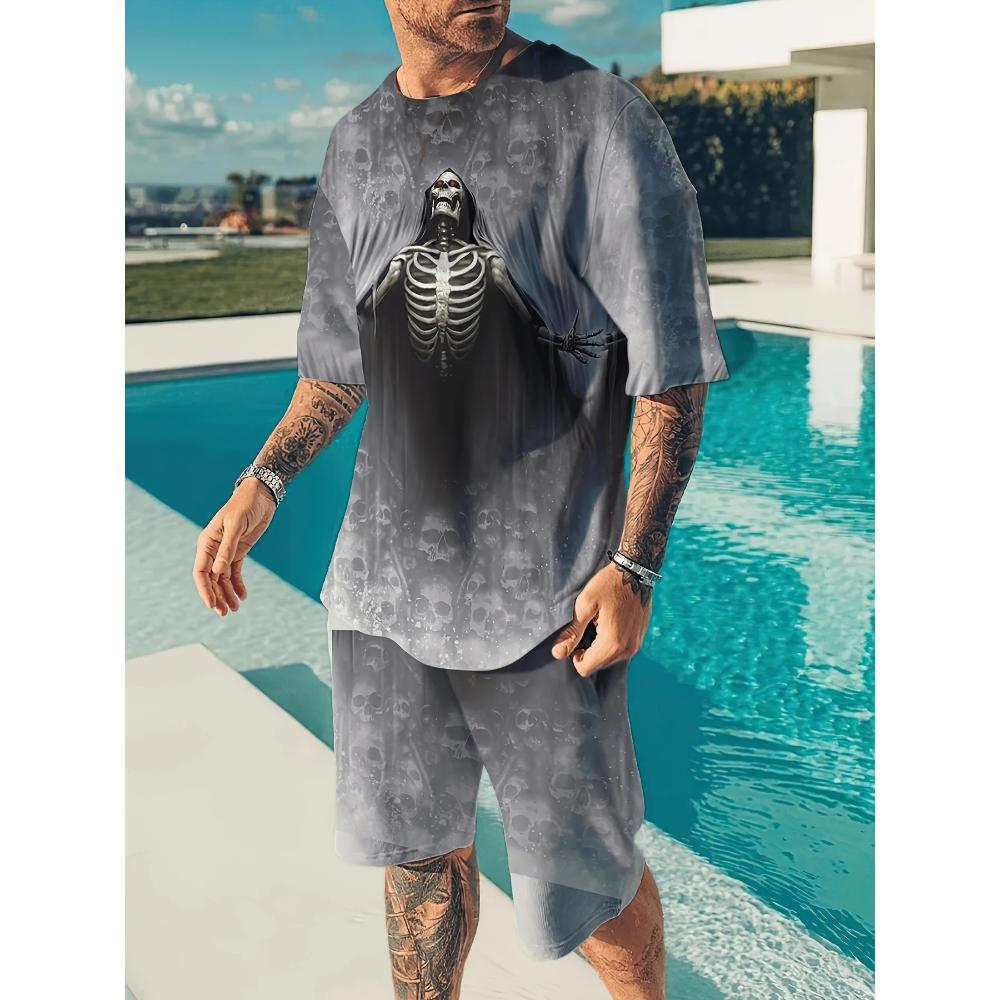 Goth Horror Skull 3D Print Punk T-Shirt Shorts 2 Piece Hip Hop Men Women's Fashion Streetwear Casual T-Shirt O-Neck Hot-selling
