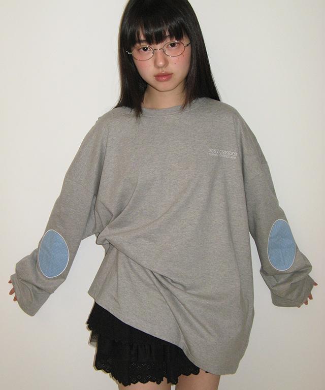 RONRON Dot Elbow Patch Long Sleeve Gray