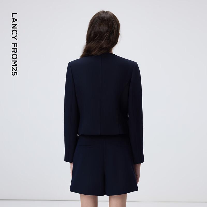 MONEY HONG Women's Elegant Round Neck Short Jacket