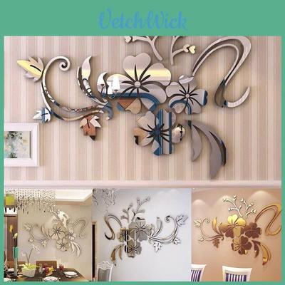 Elegancka Naklejka Ścienna 3D z Lustrzanym Kwiatem, Akrylowa Naklejka Muralowa Do Dekoracji Domu i Pokoju