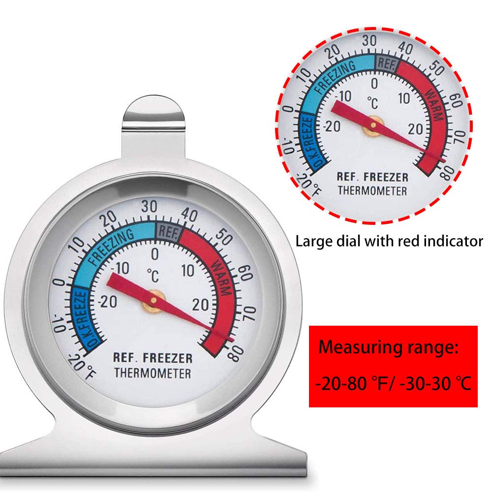 4pcs Refrigerator Freezer Thermometer Measurement Range Large Dial Thermometer (-30°C~30°C/ 20~80°F)
