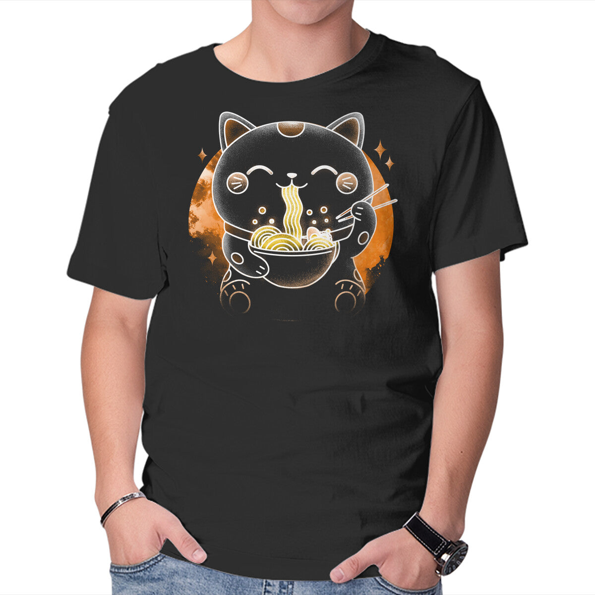 Unisex Crew Neck T-Shirt Soul Of The Ramen Cat Graphic Short Sleeve Casual Tee XXXL