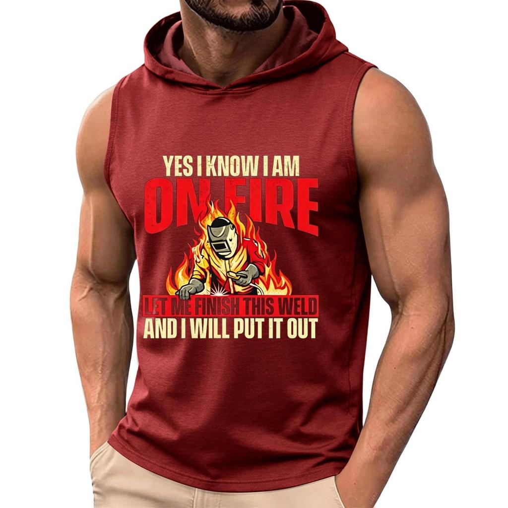 Men's Sleeveless Hoodie Tank Top Labor Day Graphic Print Casual Fit Pullover Lightweight Muscle Shirt for Summer
