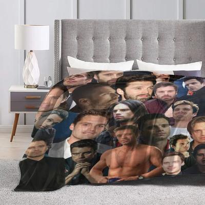 Sebastian Stan Foto deka Krásný herec Kempování Flanelová přehozová deka Super měkká Venkovní design Přehoz na postel Dárek
