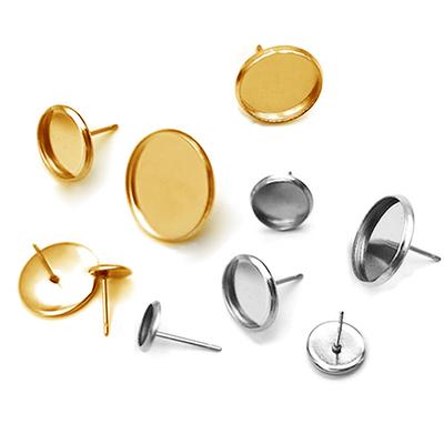 20pcs Gold Color Stainless Steel Earring Base Glass Cabochon Cameo Blank Base Settings Bezels Tray Round DIY Earrings Making
